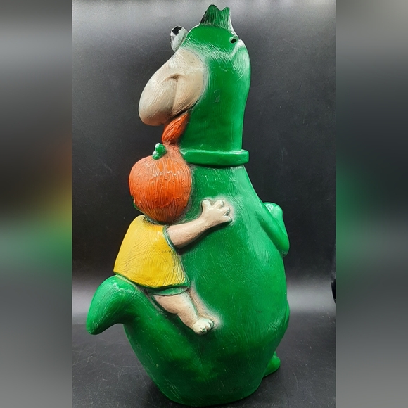 Vtg 1971 Hanna Barbera Flinstones Green Dino-Pebbles Novelty Molded Piggy Bank - Picture 3 of 9